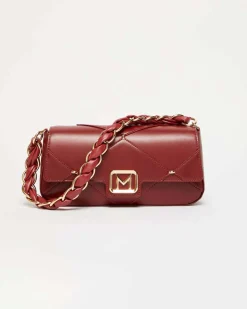 Borsa Emily Marella bordeaux in similpelle liscia a motivo a rilievo a rombi con borchi dorate applicate