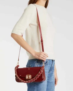 Borsa Emily Marella bordeaux in similpelle liscia a motivo a rilievo a rombi con borchi dorate applicate
