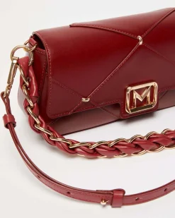 Borsa Emily Marella bordeaux in similpelle liscia a motivo a rilievo a rombi con borchi dorate applicate