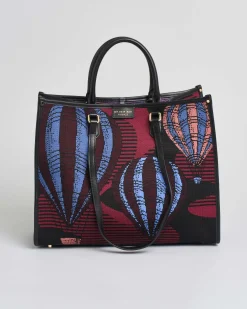 Borsa grande bordeaux My Best bag a motivo jacquard all over mongolfiere azzurre