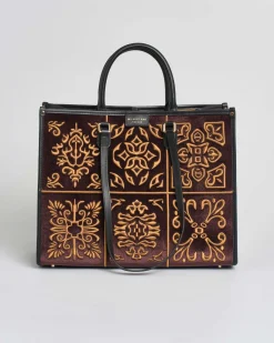 Borsa grande marrone My Best Bag in tessuto con ricami a rilievo color cammello d'ispirazione orientale