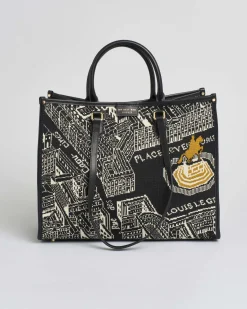 Borsa grande nera My Best bag a motivo jacquard bianco Parigi Place Vendome