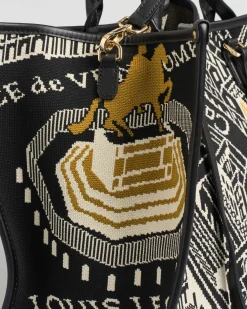 Borsa grande nera My Best bag a motivo jacquard bianco Parigi Place Vendome