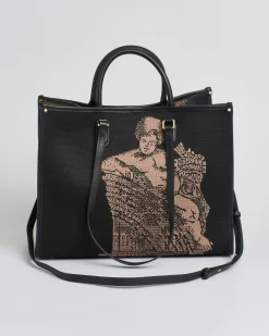 Borsa grande nera My Best bag a motivo jacquard a contrasto Versailles