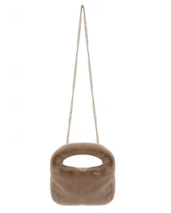 Borsa Kocca cammello in ecopelliccia con catena oro