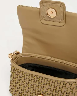 Borsa mini verde militare Marella in similpelle intrecciato con catena a intreccio e patta con fibbia smaltata tono su tono