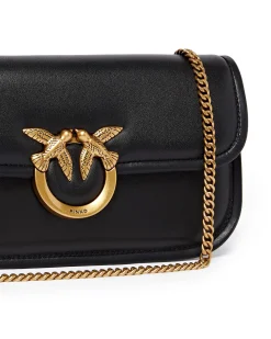 Borsa nera a tracolla Pinko con chiusura a patta e fibbia Love Birds