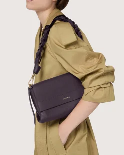 Borsa nera Boheme Grana Double Small con patta e manico intrecciato