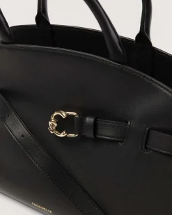 Borsa nera Coccinelle Sabine Medium in pelle liscia con cinturino e fibbia logo dorata