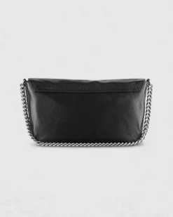 Borsa nera grande Essential Fly Patrizia Pepe con tracolla a catena in metallo e patta di chiusura