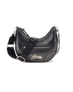 Borsa nera Guess in ecopelle lucida a mezzaluna con tracolla