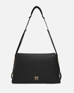 Borsa nera Triplette Pinko in pelle liscia a forma trapezio con triplo scomparto