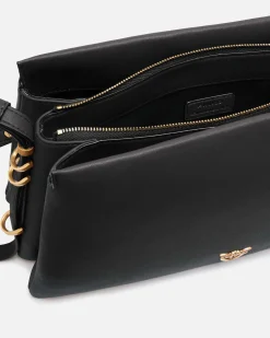 Borsa nera Triplette Pinko in pelle liscia a forma trapezio con triplo scomparto