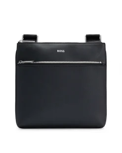 Borsa piatta a tracolla Boss nera in vera pelle