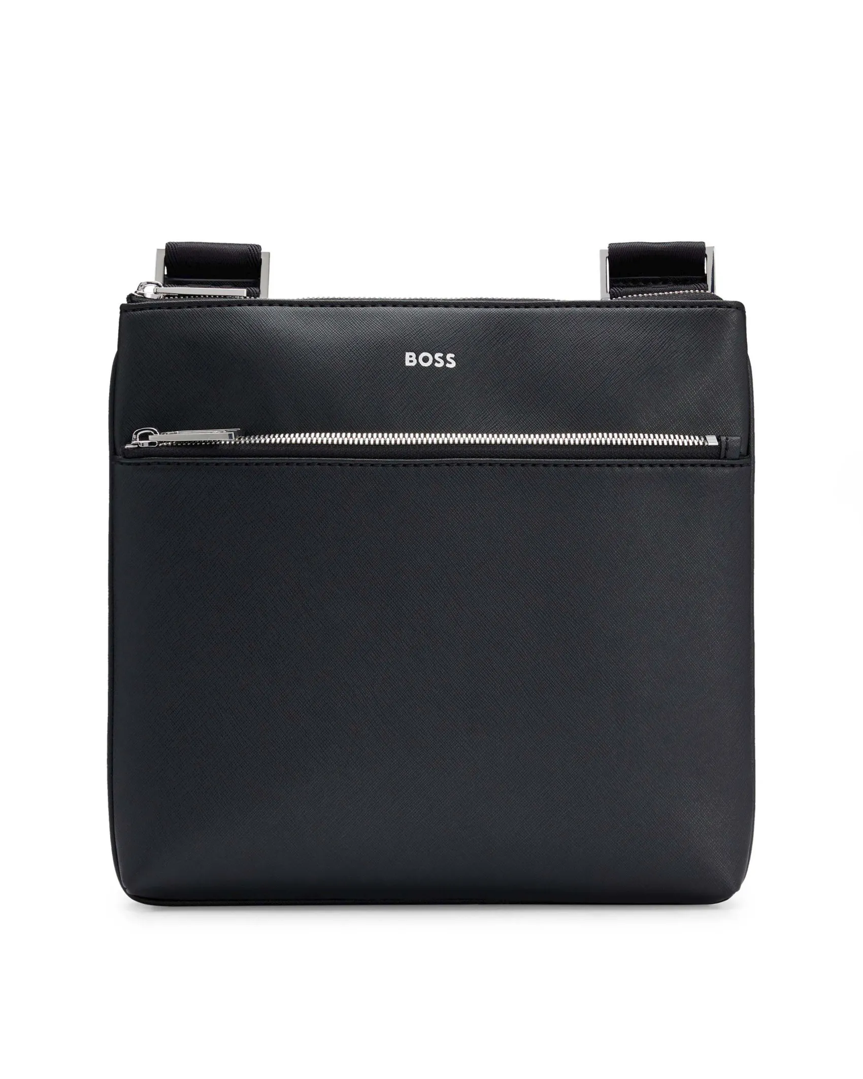Borsa piatta a tracolla Boss nera in vera pelle