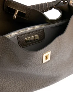 Borsa testa moro Visonà in pelle martellatamisura media con manico intrecciato e tracolla più lunga removibile