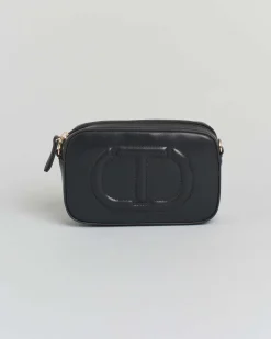 Borsa Twinset a tracolla nera con logo goffrato