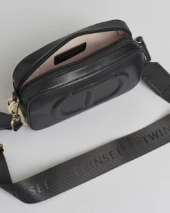 Borsa Twinset a tracolla nera con logo goffrato