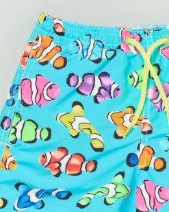 Boxer mare azzurro con stampa pesci multicolor