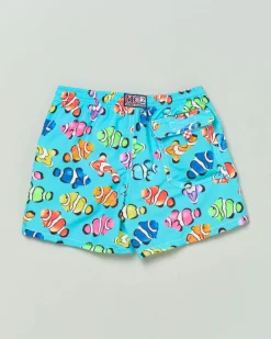 Boxer mare azzurro con stampa pesci multicolor