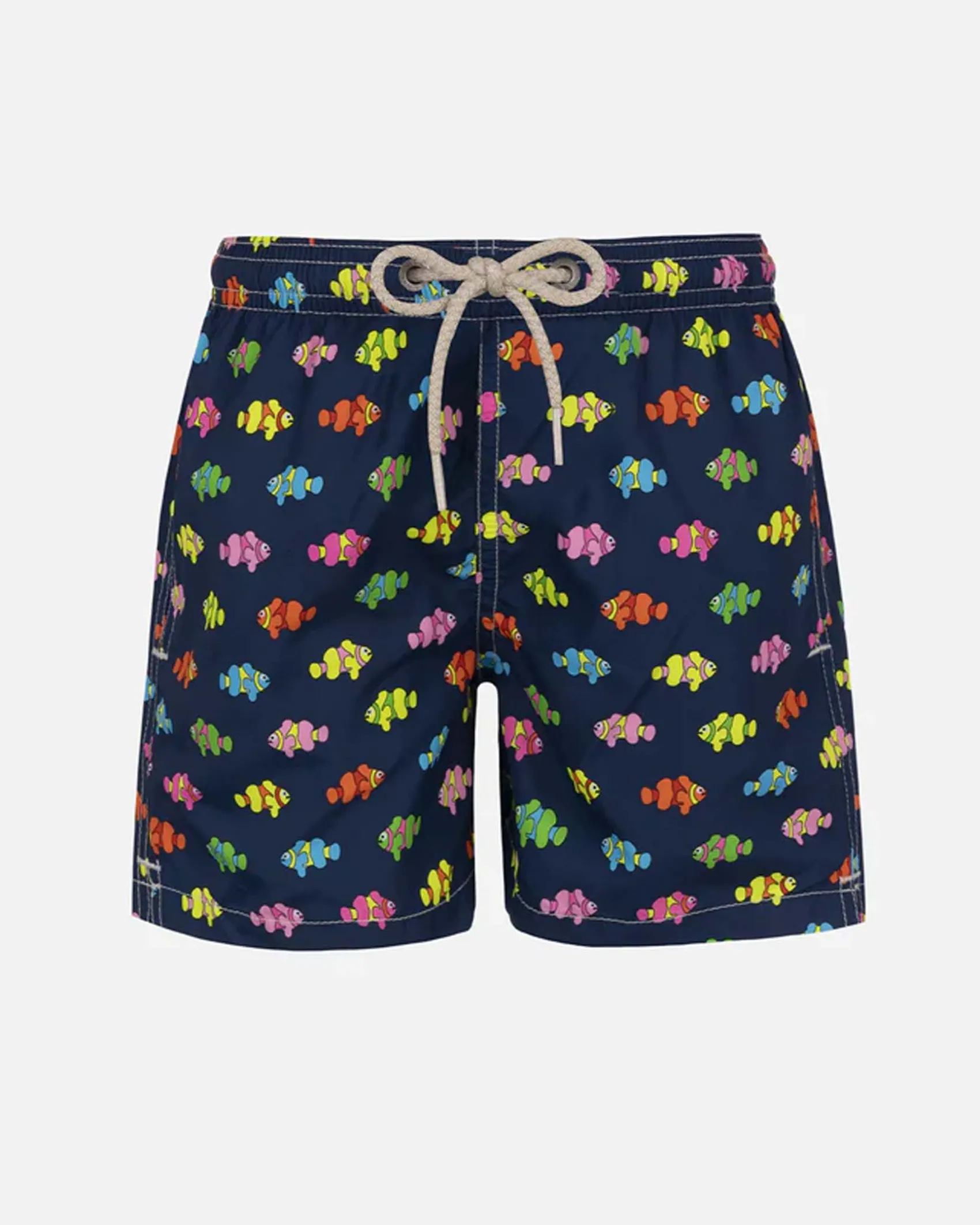 Boxer mare blu con stampa pesci multicolor