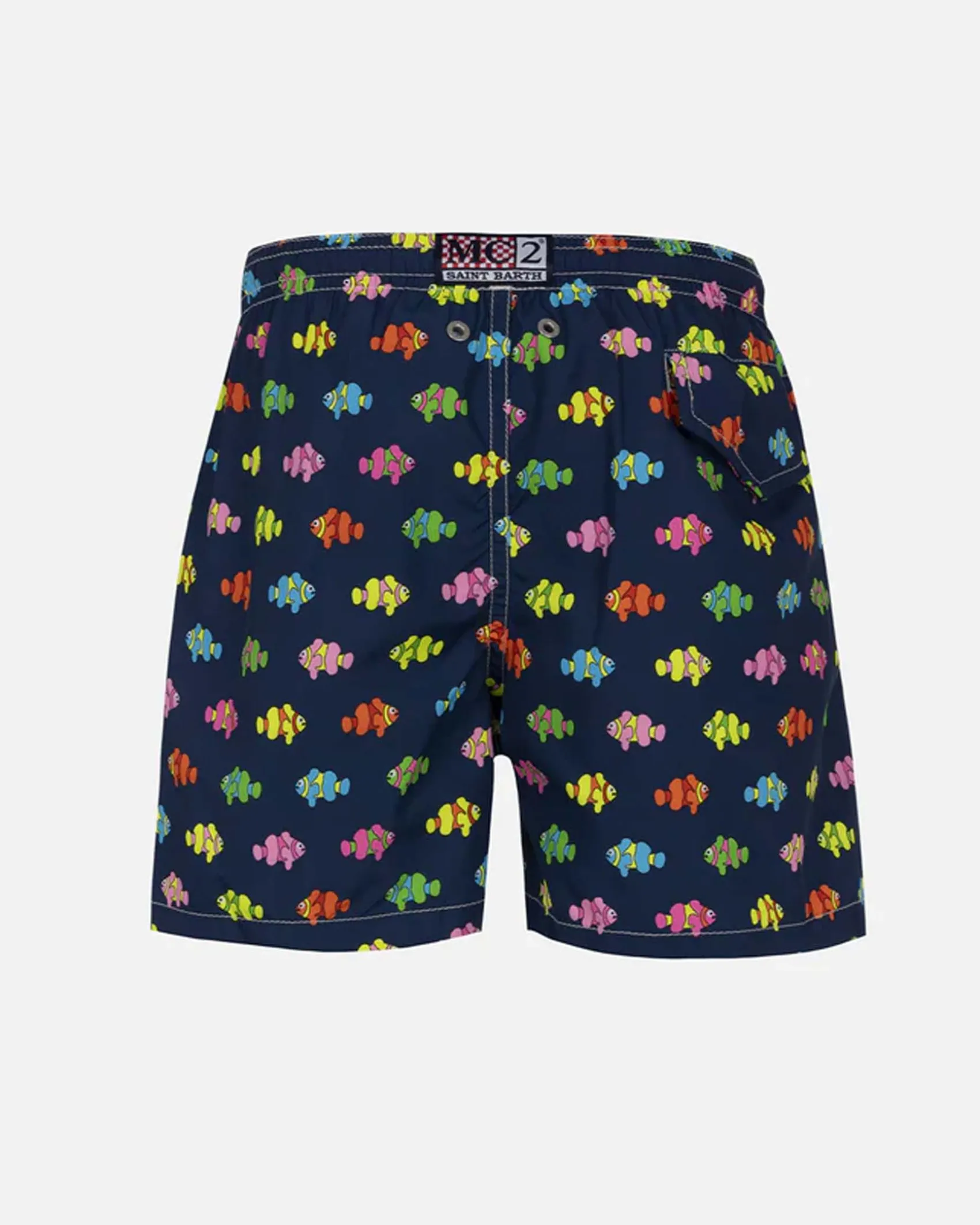 Boxer mare blu con stampa pesci multicolor