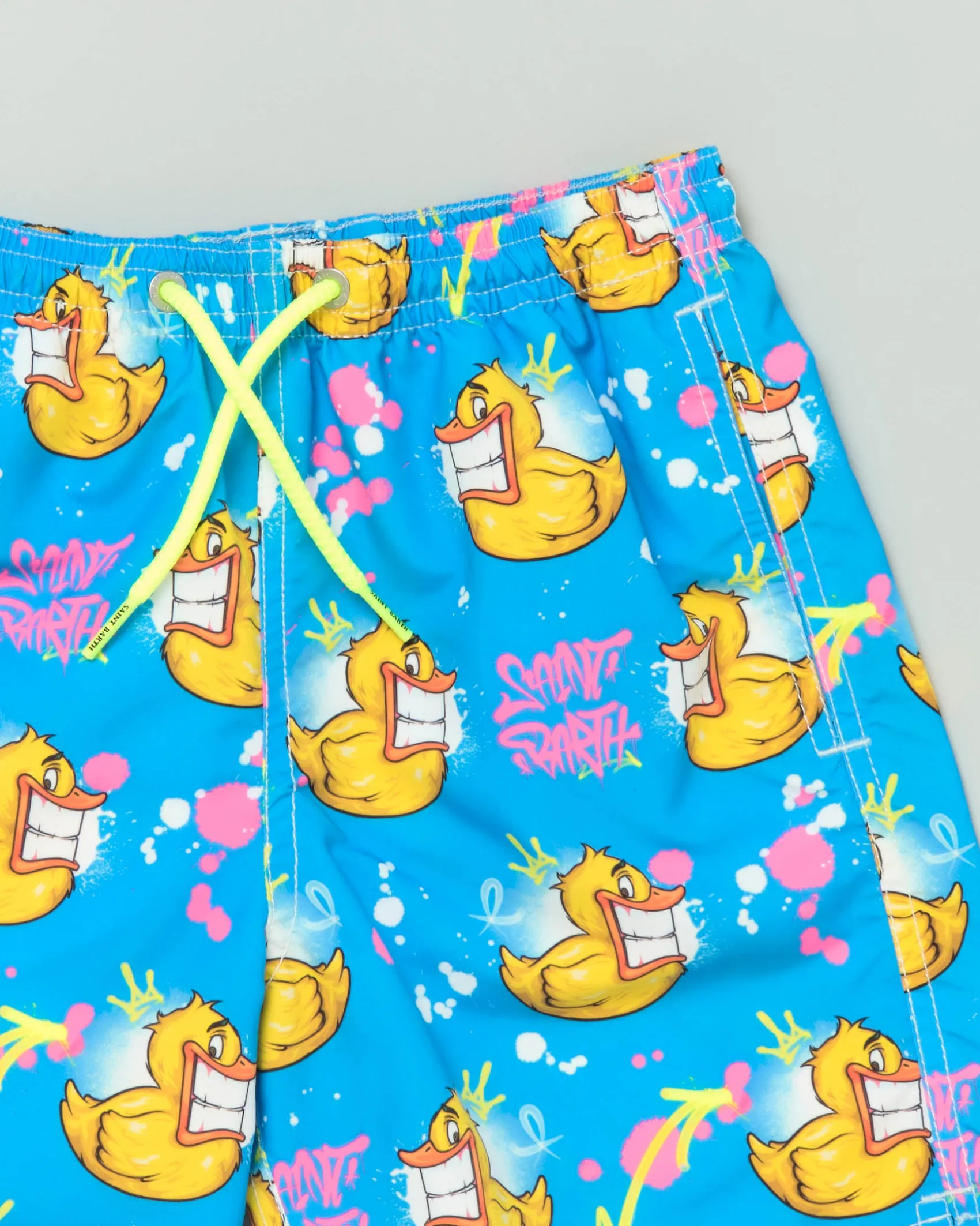 Boxer mare blu royal con stampa paperelle e graffiti