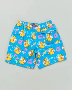 Boxer mare blu royal con stampa paperelle e graffiti