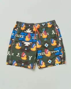 Boxer mare verde militare con stampa etnica e paperelle indiane