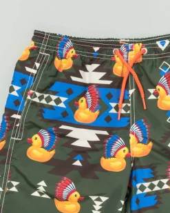 Boxer mare verde militare con stampa etnica e paperelle indiane