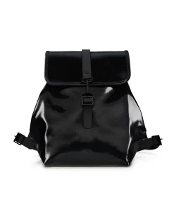 Bucket Backpack nero effetto shine a forma squadrata in tessuto impermeabile