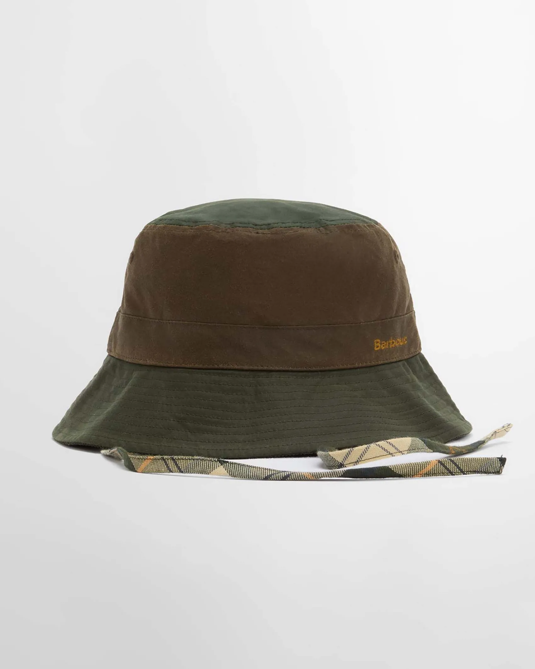 Bucket hat Brackley Barbour verde oliva in cotone cerato color block con cordini
