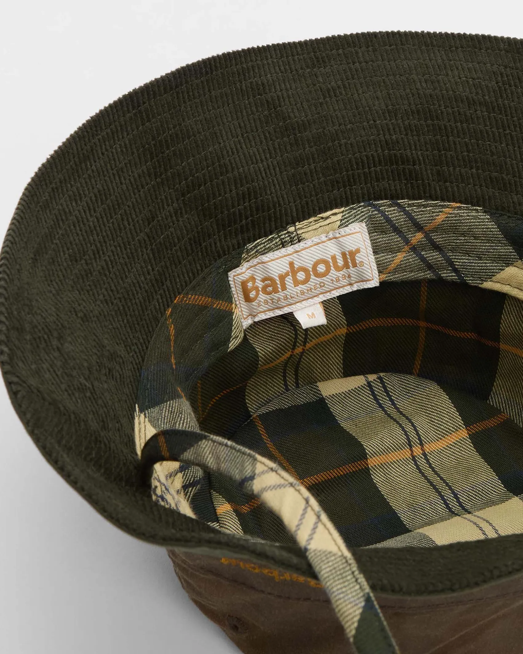 Bucket hat Brackley Barbour verde oliva in cotone cerato color block con cordini