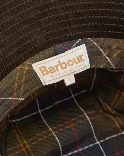 Bucket hat Ebberstone Barbour verde scuro in velluto a coste