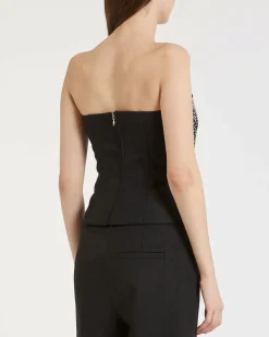 Bustier nero Marella con scollo dritto in misto viscosa con ricamo con borchie e strass
