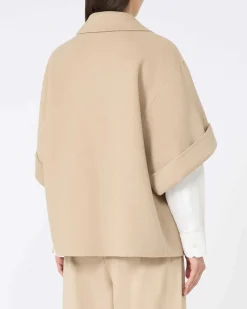 Caban beige in doppio drap di pura Lana Weekend Max Mara con maniche al gomito con risvolto