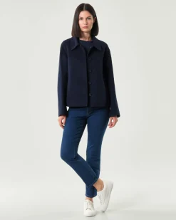 Caban blu Emme Marella in panno double con colletto a camicia