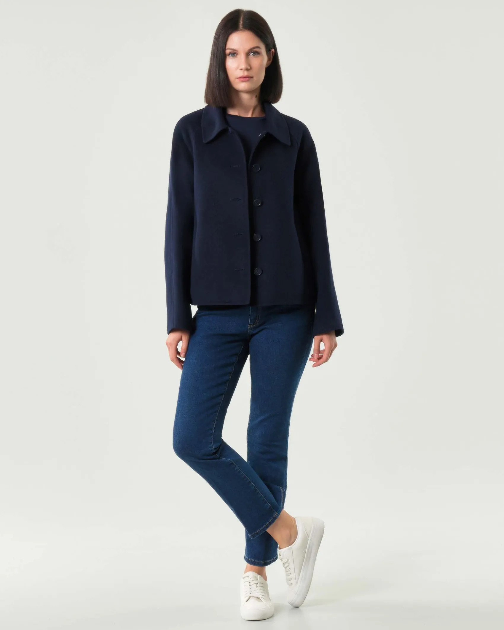 Caban blu Emme Marella in panno double con colletto a camicia