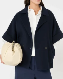 Caban blu in doppio drap di pura Lana Weekend Max Mara con maniche al gomito con risvolto