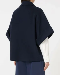 Caban blu in doppio drap di pura Lana Weekend Max Mara con maniche al gomito con risvolto
