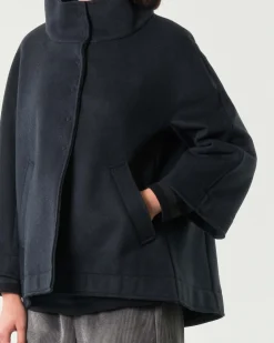 Caban blu melange Jurerê in velour di misto viscosa con collo alto e giromanica sceso