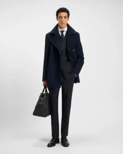 Caban Boss Hyde blu in panno di lana e cashmere