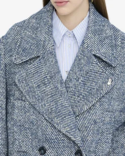 Caban Liu Jo azzurro misto lana alpaca con logo in rilievo
