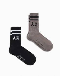 Calzini Armani Exchange neri e grigi in misto cotone con logo a contrasto