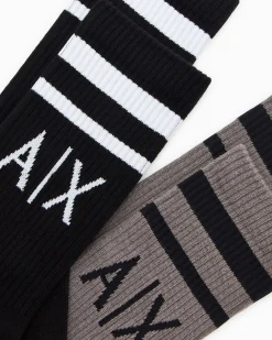Calzini Armani Exchange neri e grigi in misto cotone con logo a contrasto