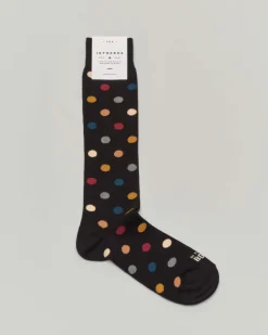 Calzino lungo nero in fantasia pois multicolor