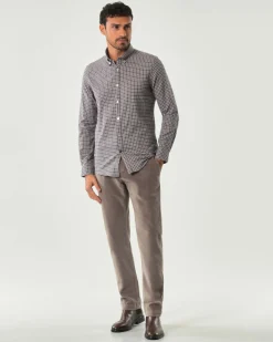 Camicia Alley Docks a quadretti bianchi e marroni in flanella di puro cotone con colletto button down