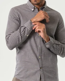 Camicia Alley Docks a quadretti bianchi e marroni in flanella di puro cotone con colletto button down