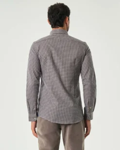 Camicia Alley Docks a quadretti bianchi e marroni in flanella di puro cotone con colletto button down