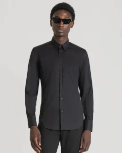 Camicia Antony Morato nera in popeline di cotone stretch super slim-fit